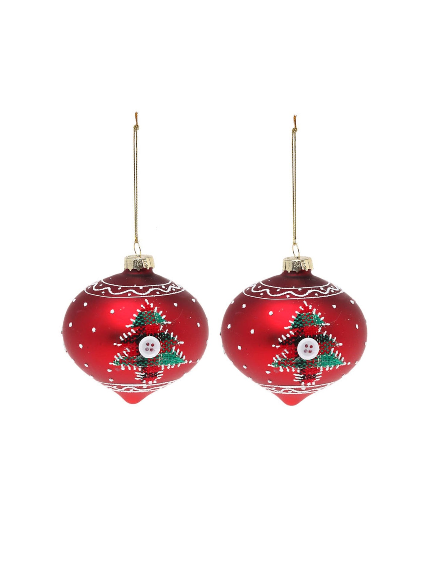 2 rdeči stekleni kroglici z jelkami 8 cm premer