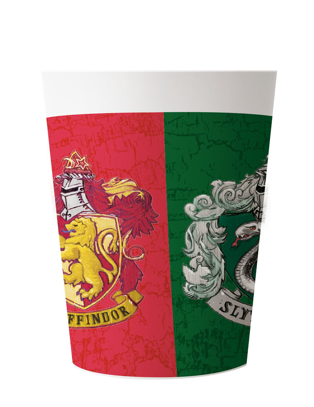 Gobelets en plastique réutilisable Harry Potter pour enfant rouges et verts avec blasons Gryffondor et Serpentard