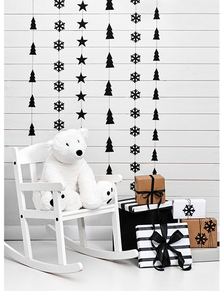 2 črni girlandi snežink 180 cm Božič