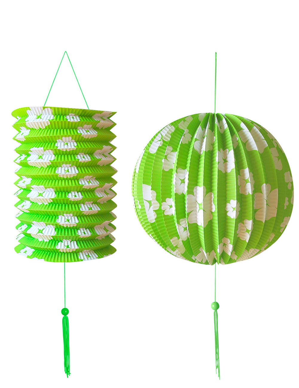 Lanternes Hawaï pour décoration de fête vertes avec fleurs blanches
