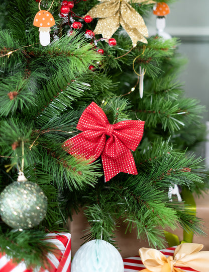 2 rdeče-zlati jutasti pentlji 12 x 13 cm Božična dekoracija