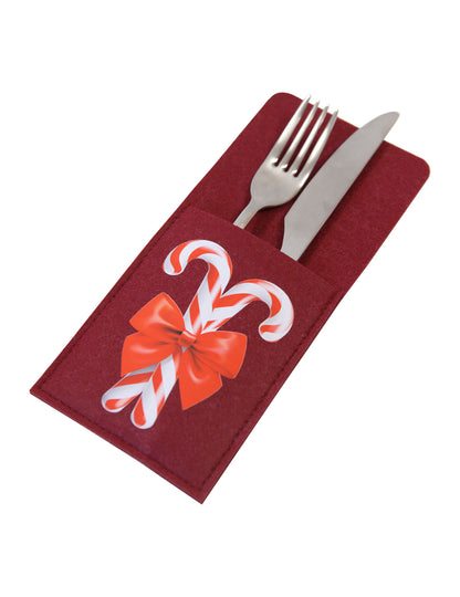 2 rdeče-beli vrečki za jedilni pribor iz filca