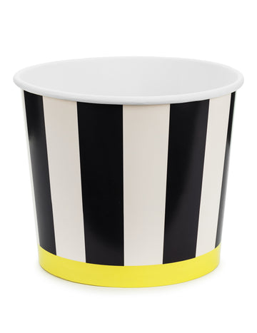 2 črno-beli črtasti kartonski posodici za prigrizke 14 cm