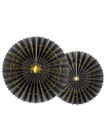 2 okrasni črno-zlati papirnati rozeti v obliki pajka, velikosti 32 in 40 cm za noč čarovnic