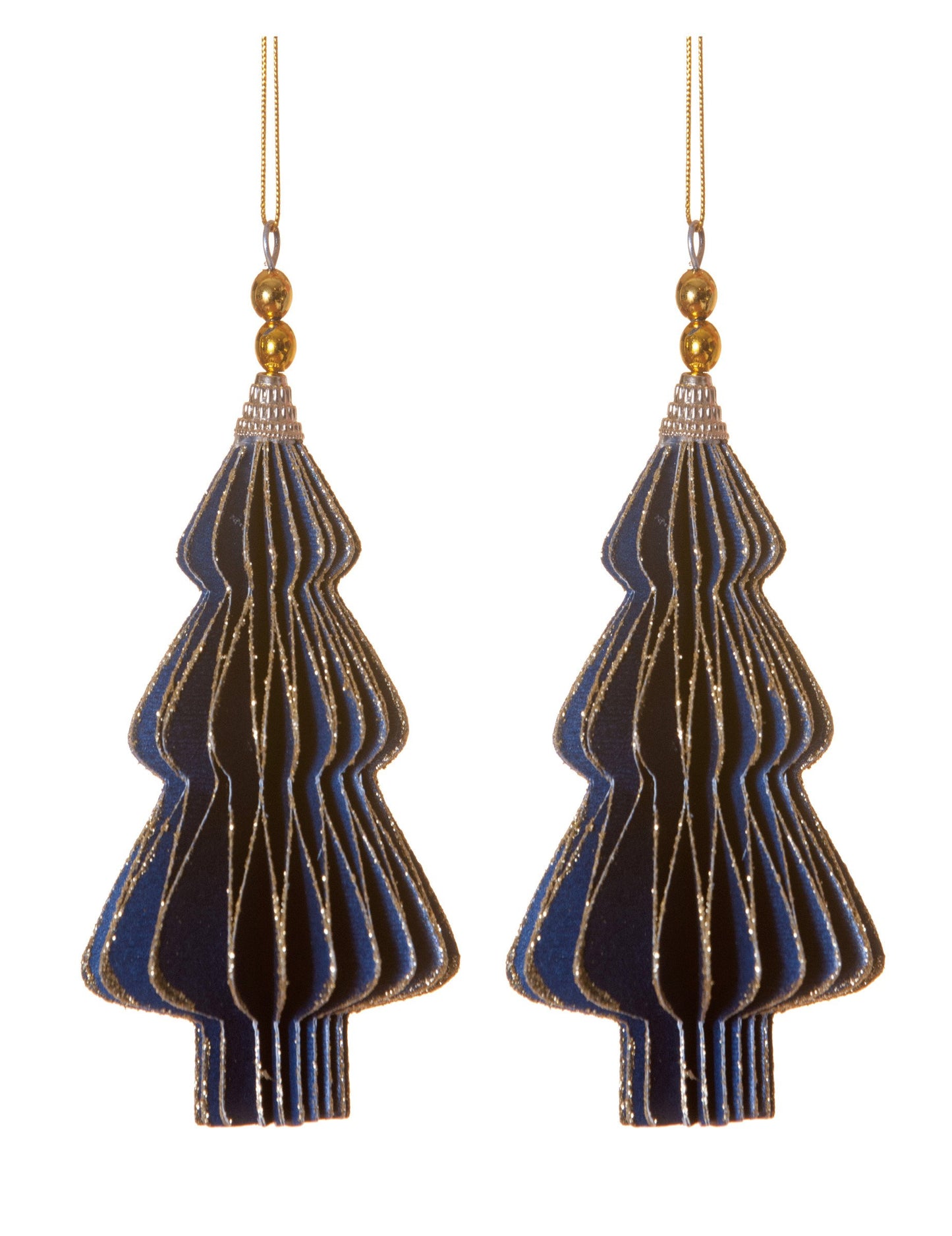 2 origami okraska za jelko v modri in zlati barvi 13 cm