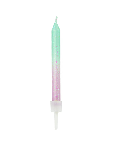 Bougies d'anniversaire iridescentes dégradé vert et rose pailleté