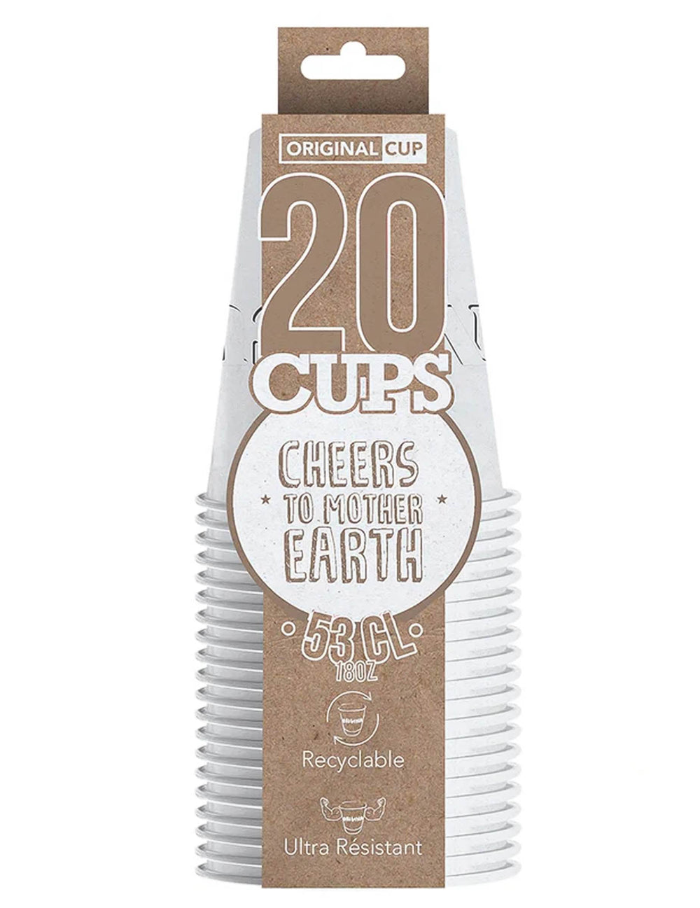 Vue de face du lot de gobelets américains carton recyclable blanc 53 cl