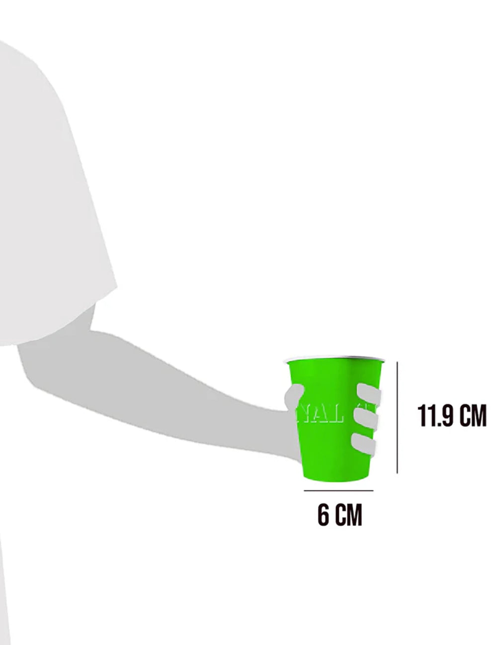 Détail des dimensions des 20 gobelets américains en carton recyclable verts