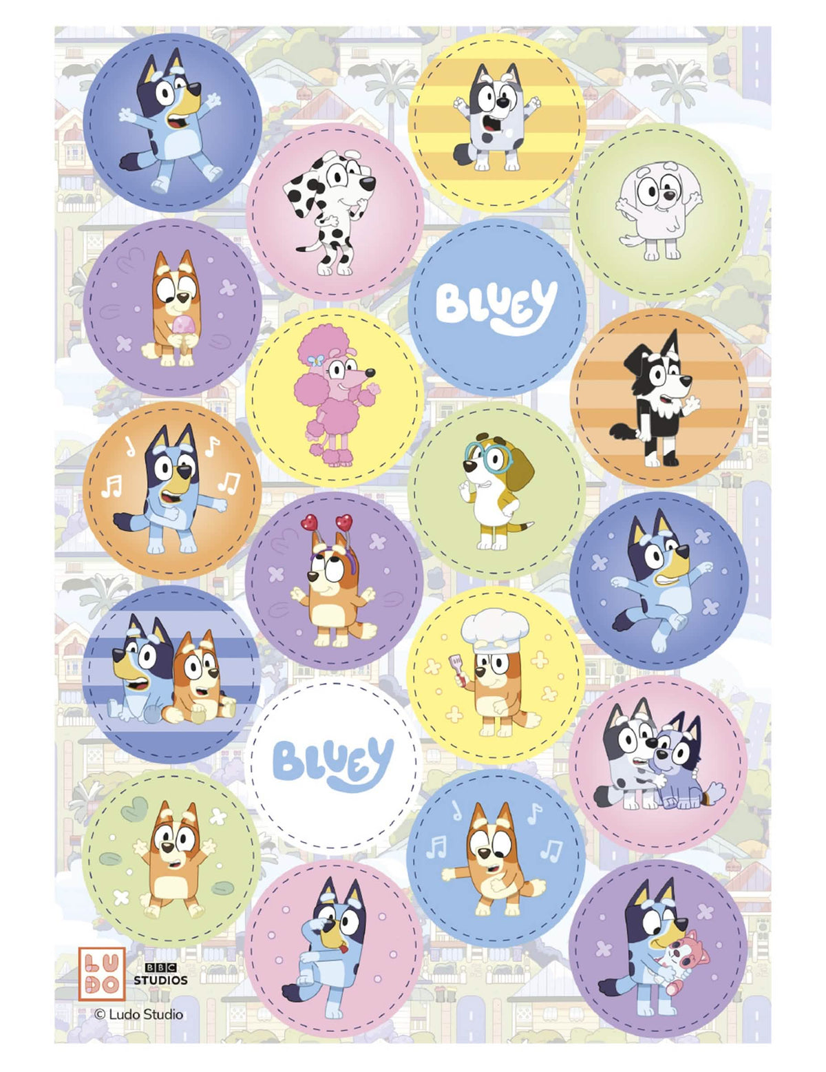 20 mini jedilnih diskov Bluey in Bingo™ 3,4 cm