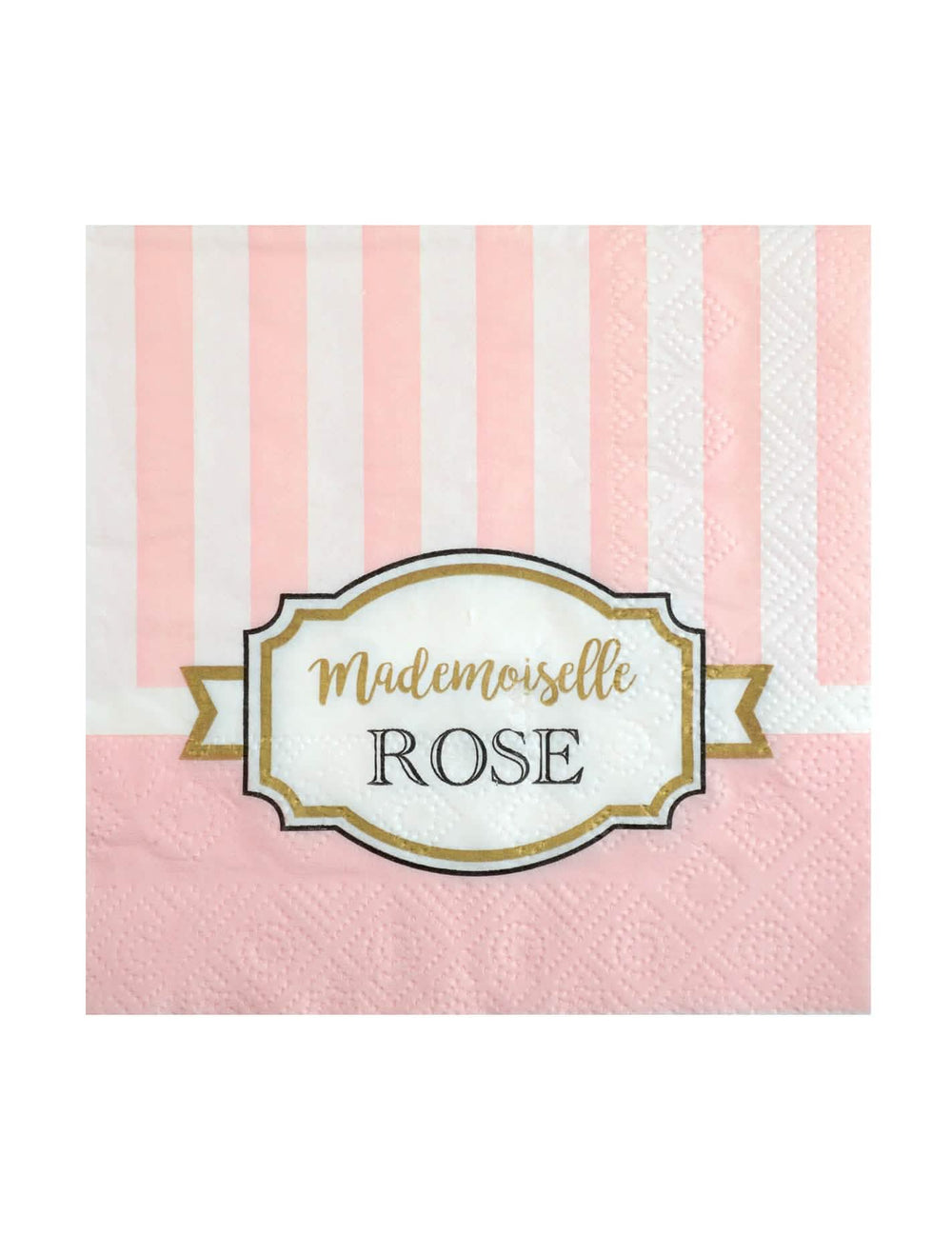 papirnati prtički Mademoiselle roza za baby shower roza z belimi črtami