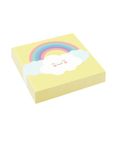 20 majhnih papirnatih prtičkov, pastelno rumen vzorec mavričnih oblakov, 25 x 25 cm cm