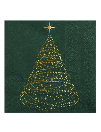 20 petites serviettes Noël Étincelant vert sapin 25 x 25 cm