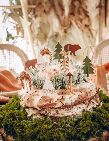 20 pics en bois indian forest avec dorure 12,5 cm pour gâteaux