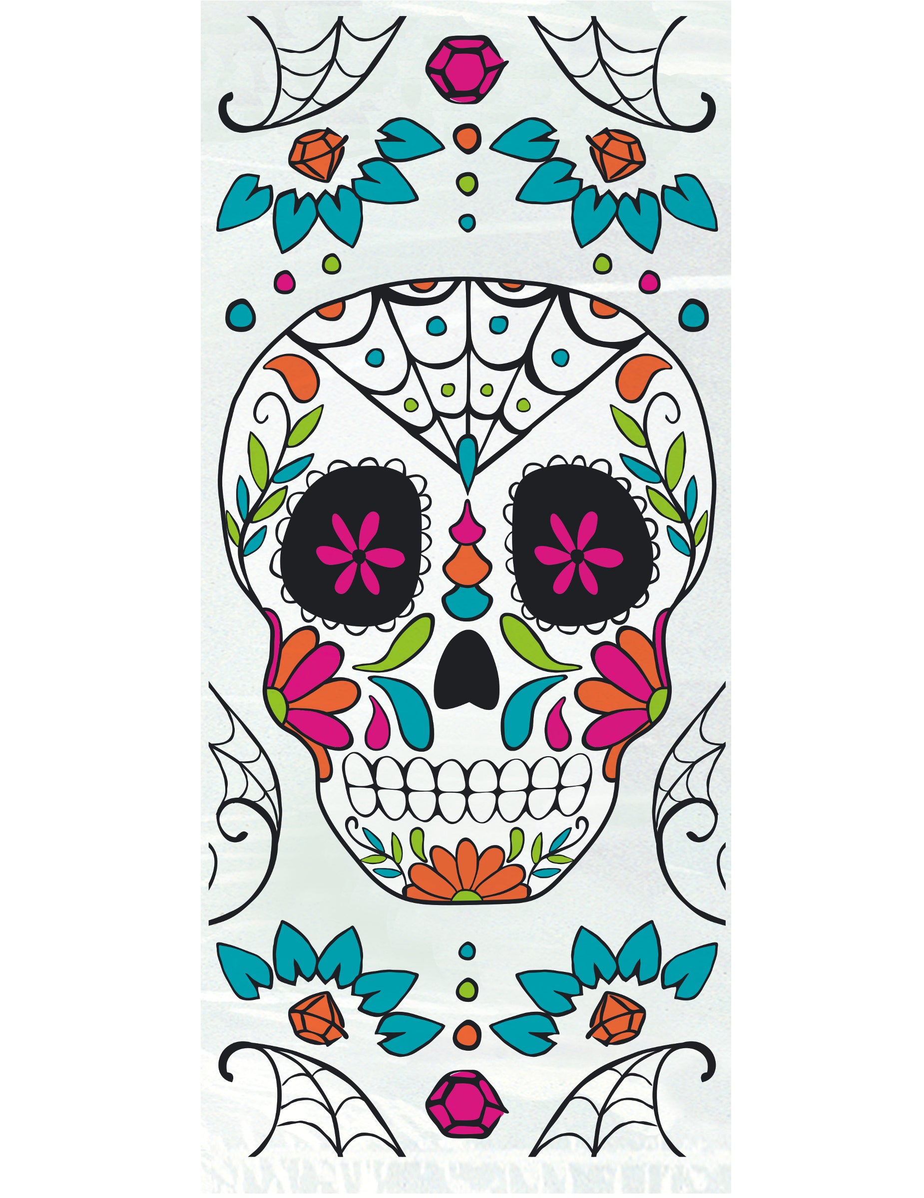 Sachets bonbons en plastique Dia de los muertos pour fête blancs avec motifs tête de mort mexicaine colorée