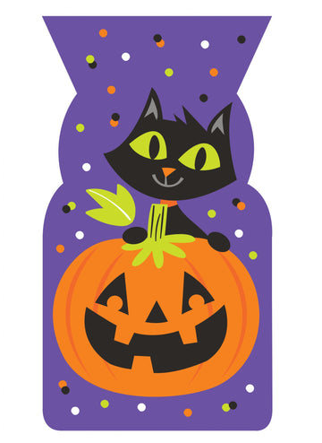 20 vijoličnih plastičnih vrečk z motivom mačke in buče, 13 x 23 cm za noč čarovnic