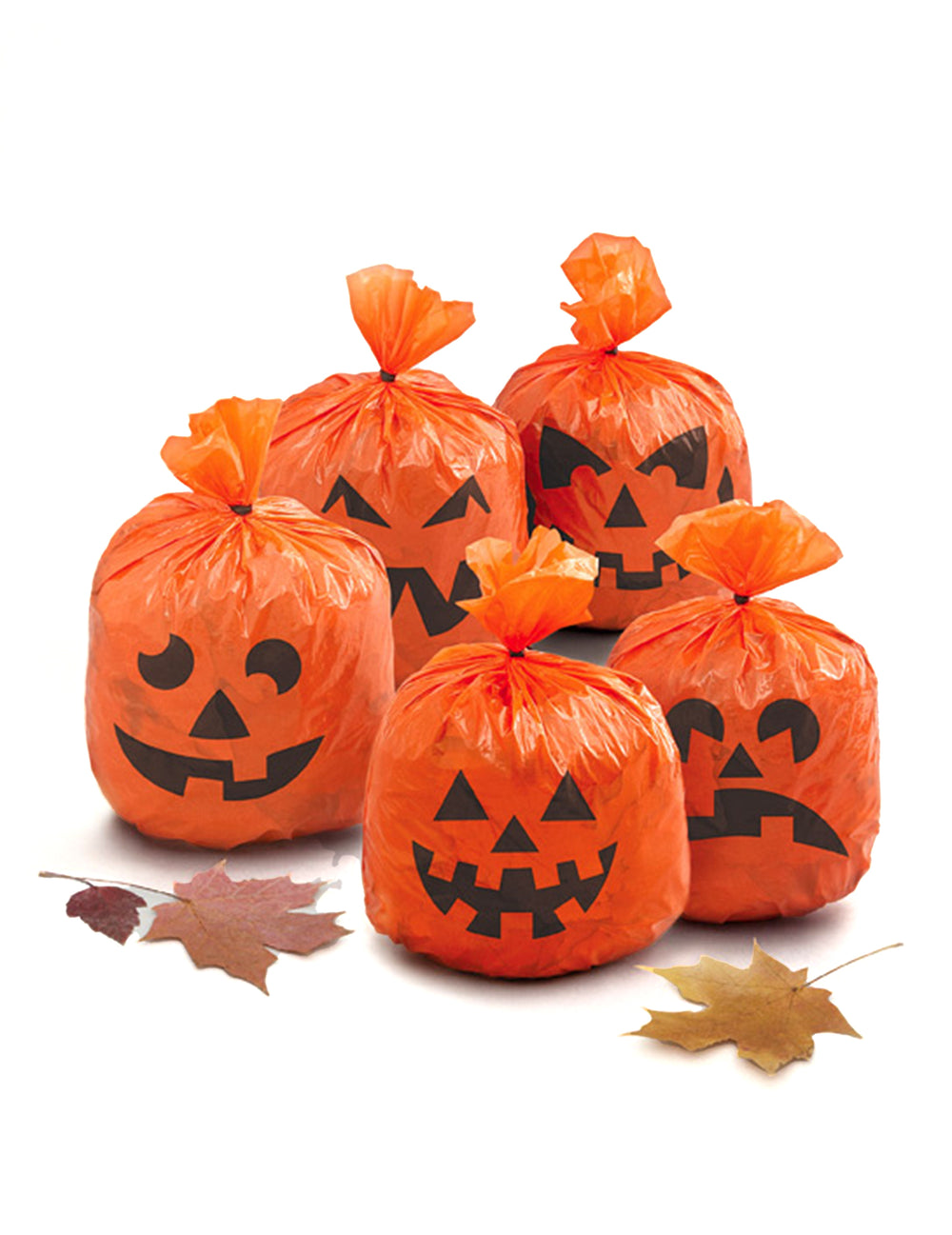 Sacs en plastique citrouilles pour Halloween orange avec visages noirs