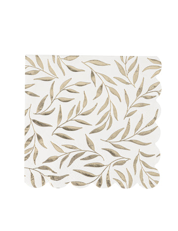 20 belih in zlatih papirnatih koktajl prtičkov z vzorcem nazobčanega listja