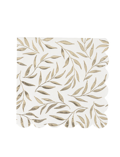 20 belih in zlatih papirnatih koktajl prtičkov z vzorcem nazobčanega listja