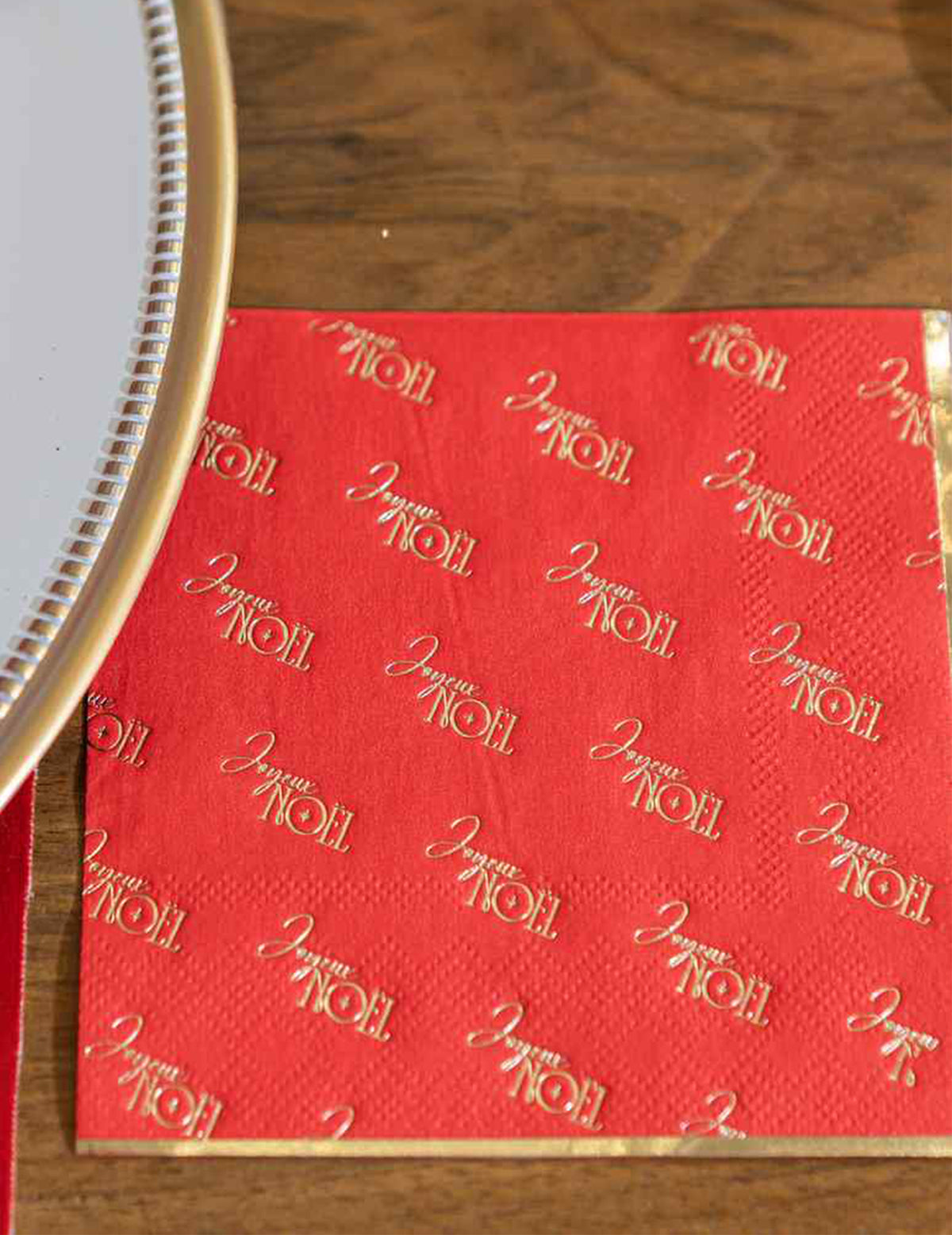 20 serviettes cocktail Joyeux Noël L'Intemporel rouge et or 24 x 24 cm