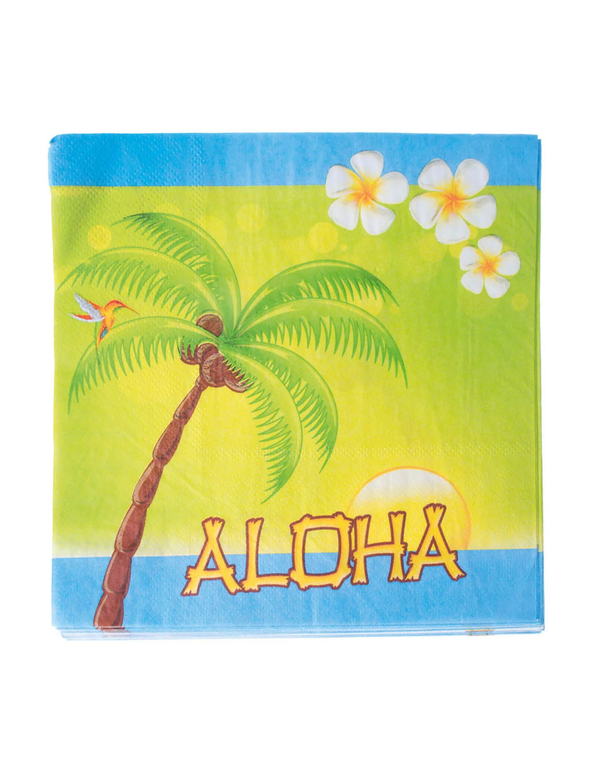 papirnati prtički Aloha za zabavo modri in zeleni z vzorcem palme in eksotičnih cvetlic