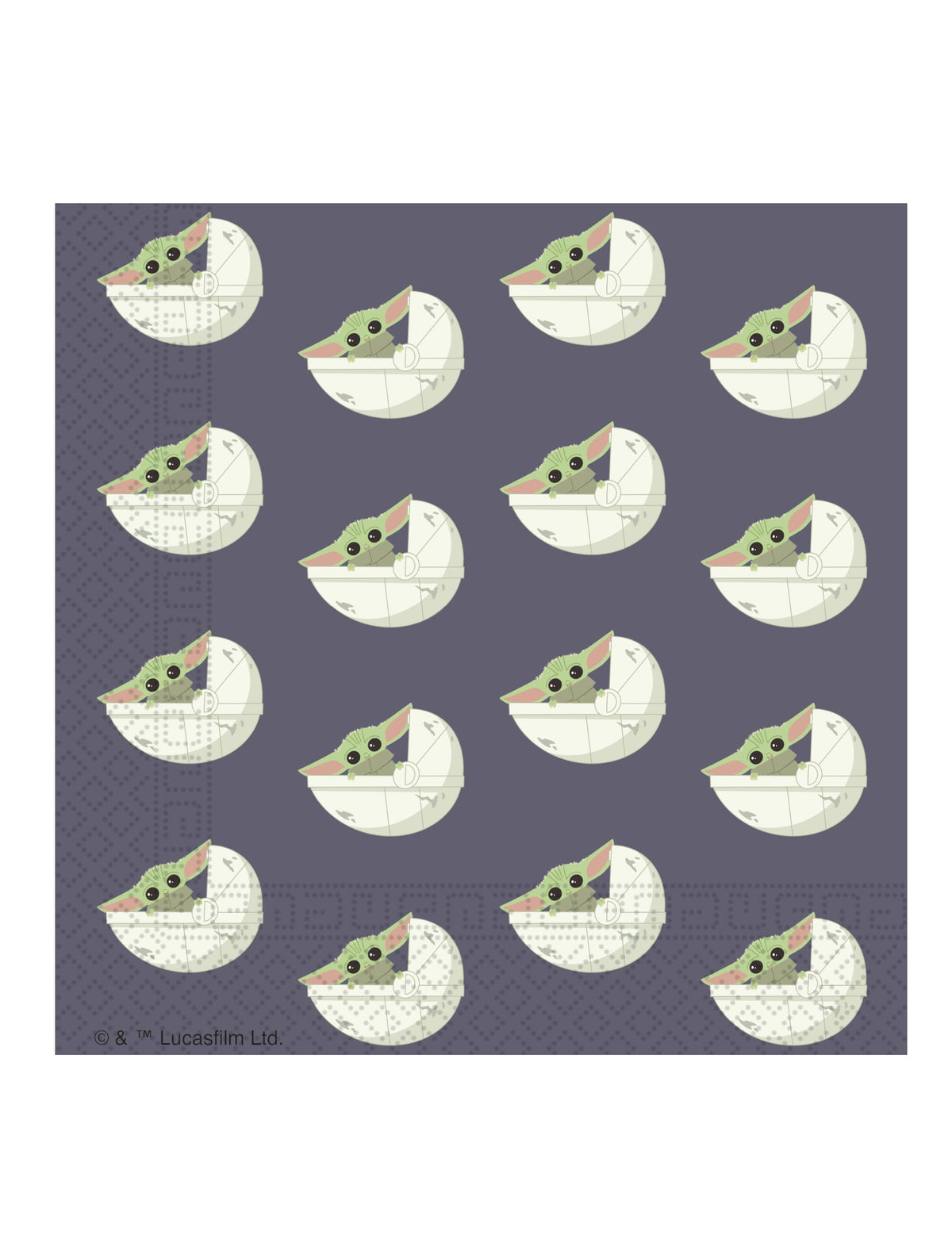 Serviettes en papier bébé Yoda The Mandalorian violettes avec Grogu dans son berceau