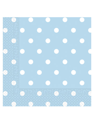 20 nebesno modrih papirnatih prtičkov z belimi pikami, 33 x 33 cm