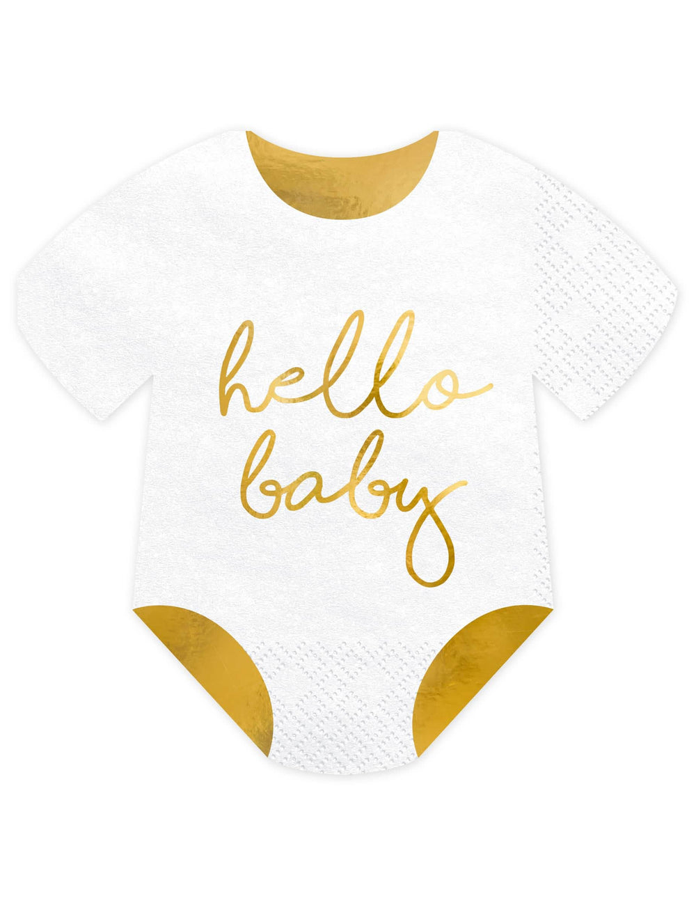 Papirnati prtički body Hello Baby za baby shower bela in zlata