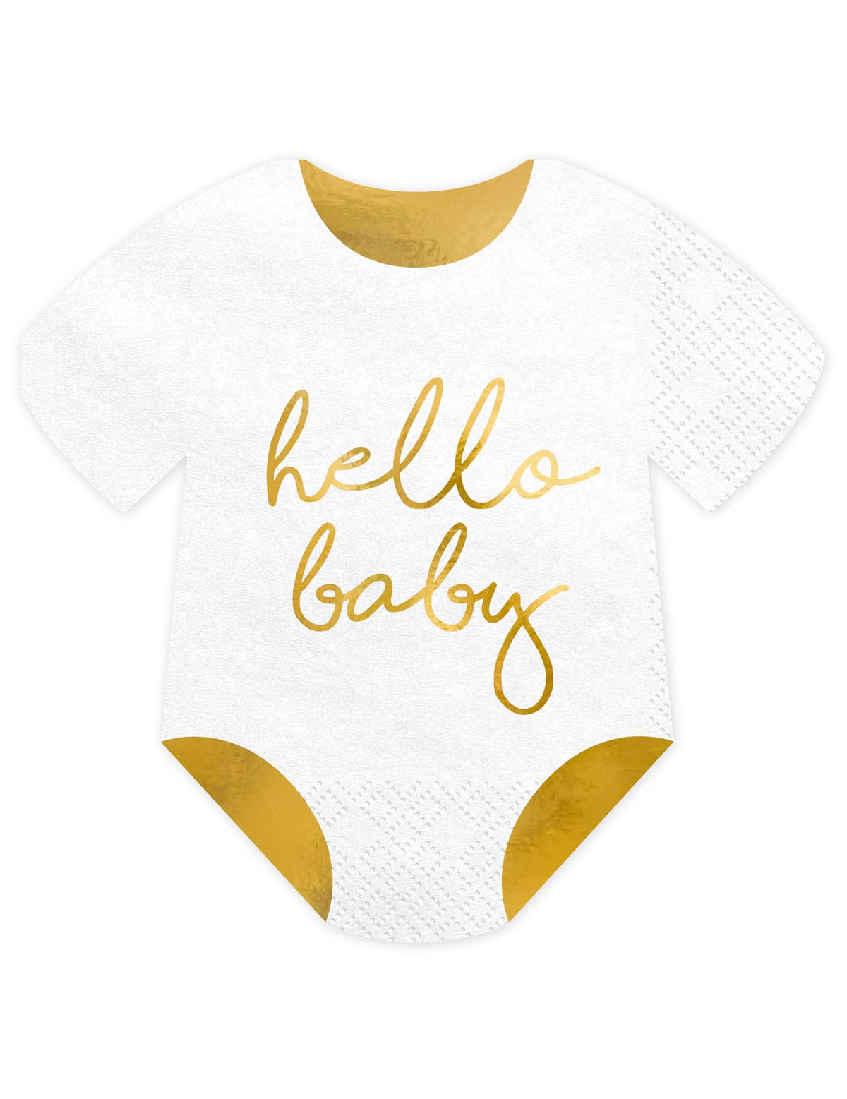 Papirnati prtički body Hello Baby za baby shower bela in zlata