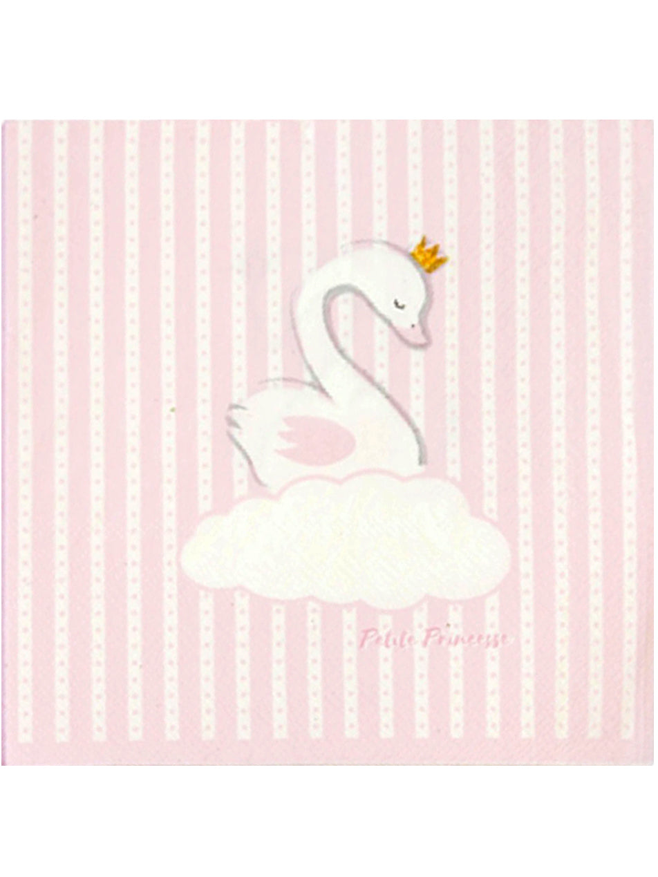 Mise en situation sur une table de fête des serviettes en papier cygne pour enfant