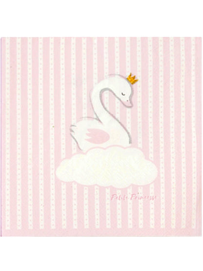 Mise en situation sur une table de fête des serviettes en papier cygne pour enfant