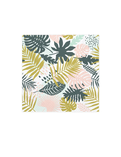 20 serviettes en papier feuilles tropicales pour fête vertes et roses