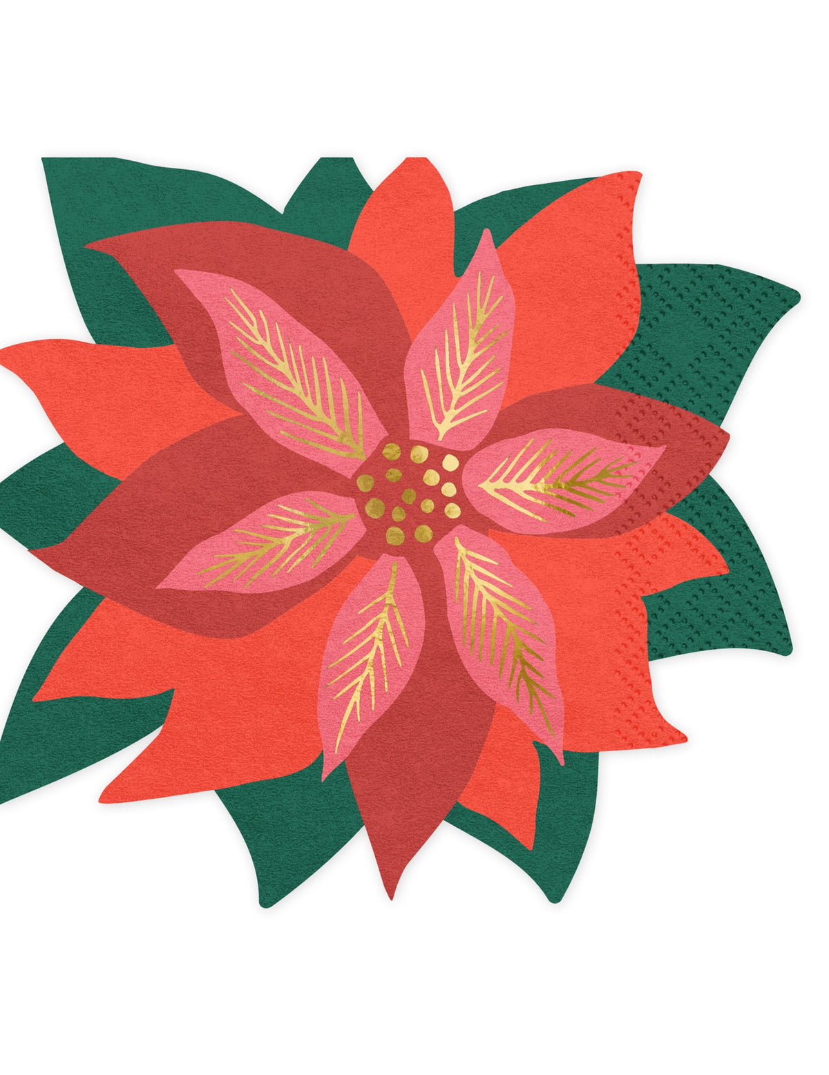 Serviettes en papier fleur de Noël poinsettia rouge et vert avec détails dorés