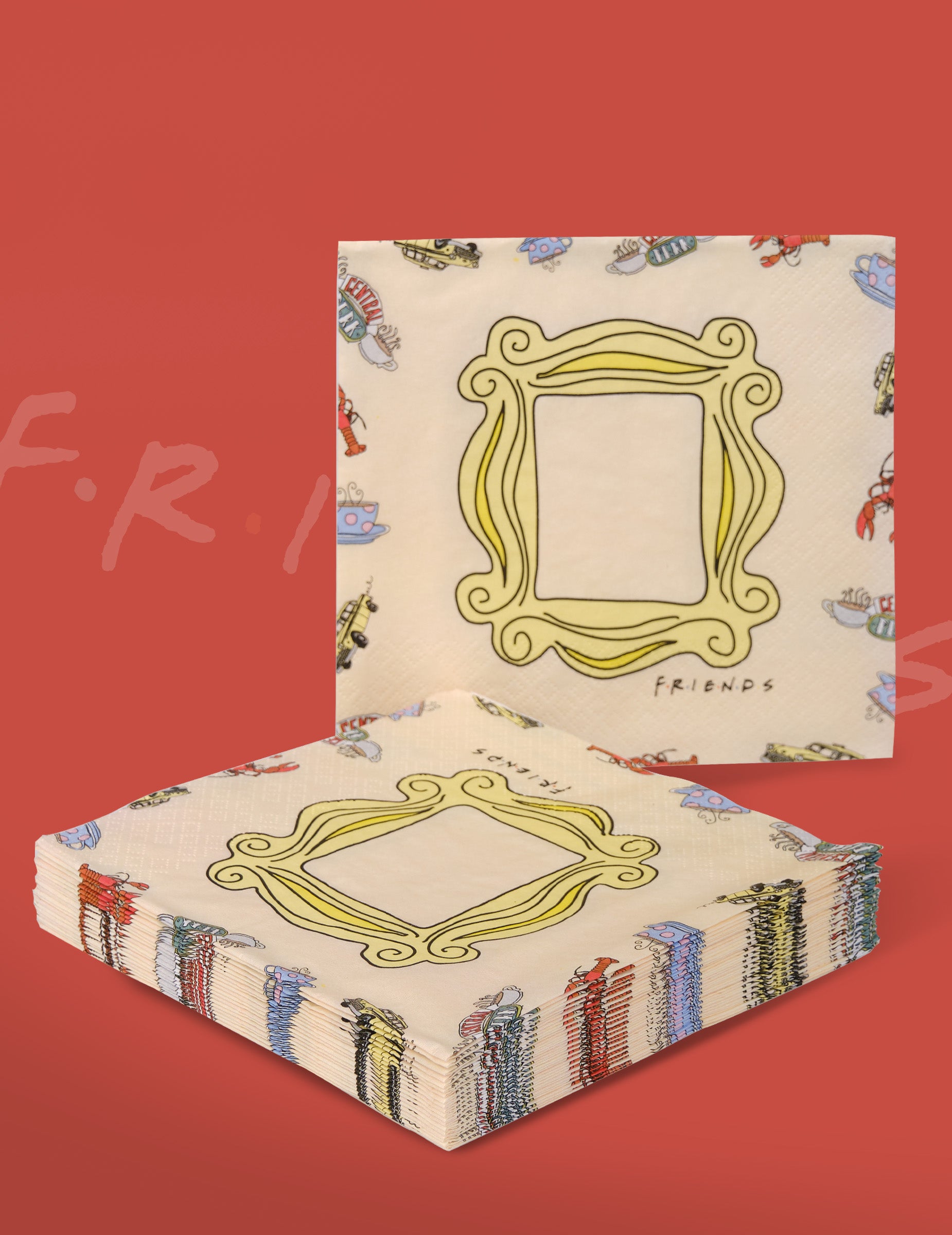 Vue du lot en pile des serviettes en papier Friends