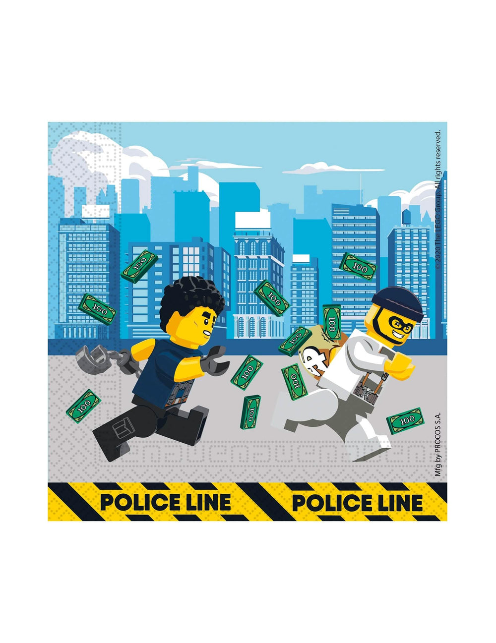 papirnati prtički Lego City modri z liki tatov in bankovcih