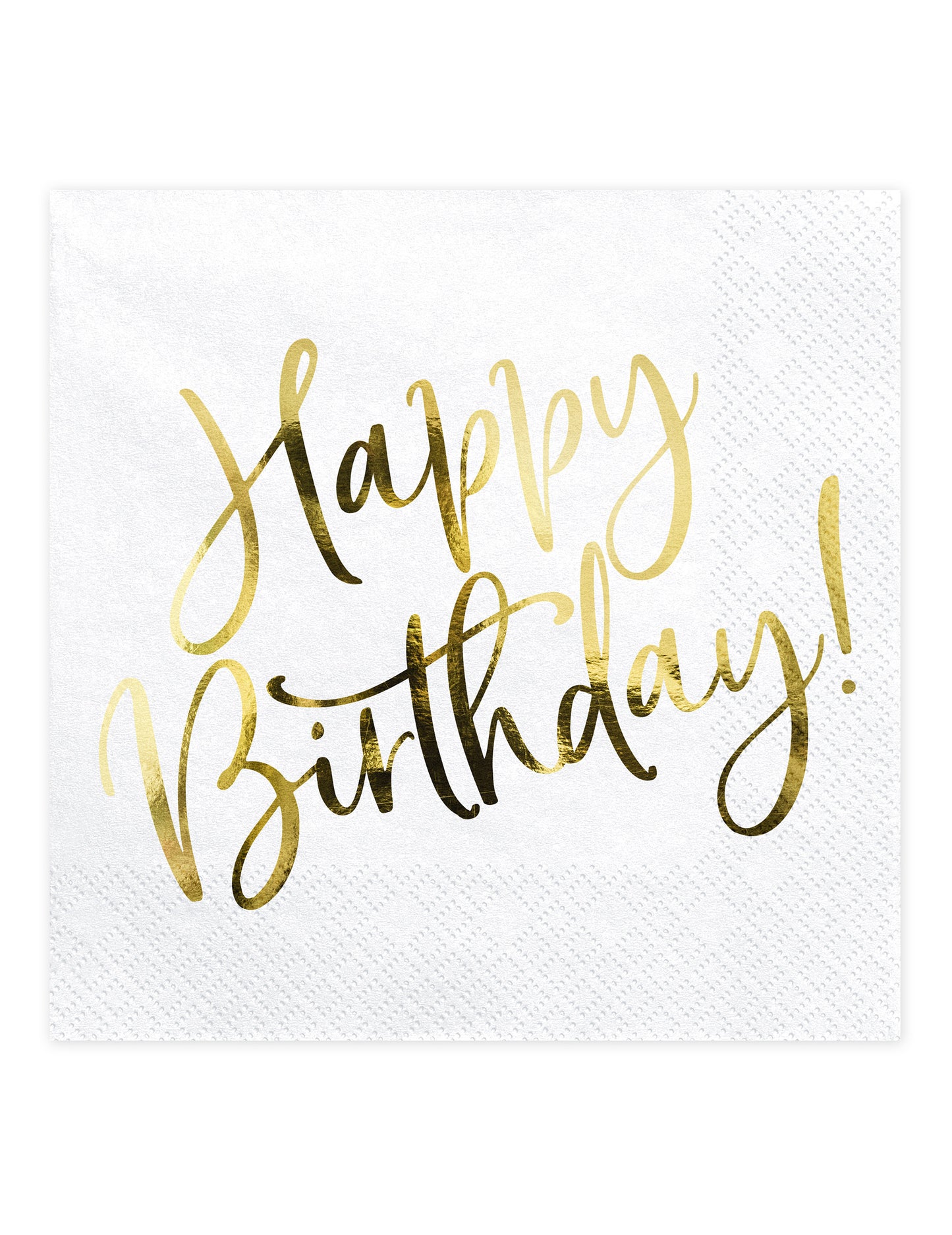 Serviettes en papier Happy Birthday pour anniversaire blanches et dorées