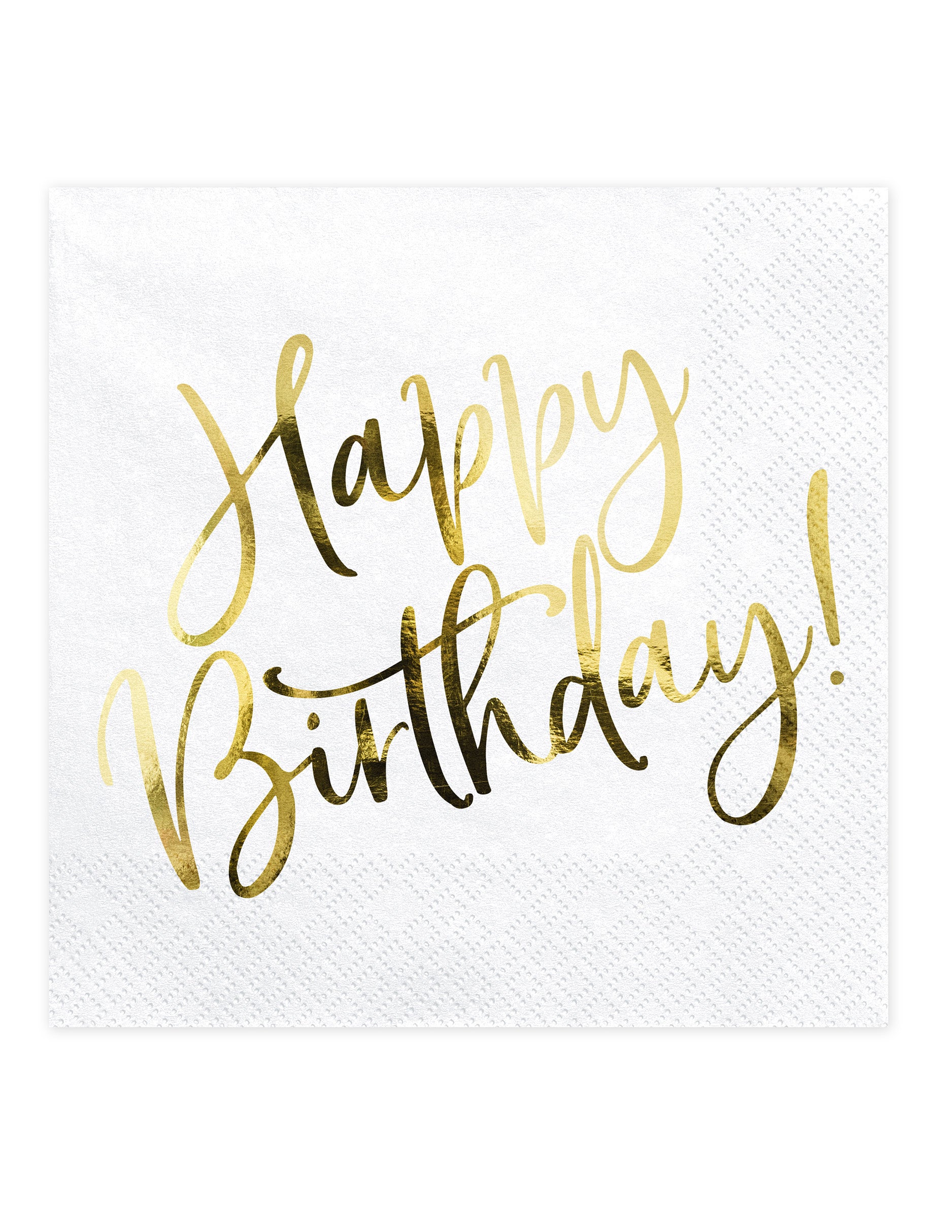 Serviettes en papier Happy Birthday pour anniversaire blanches et dorées