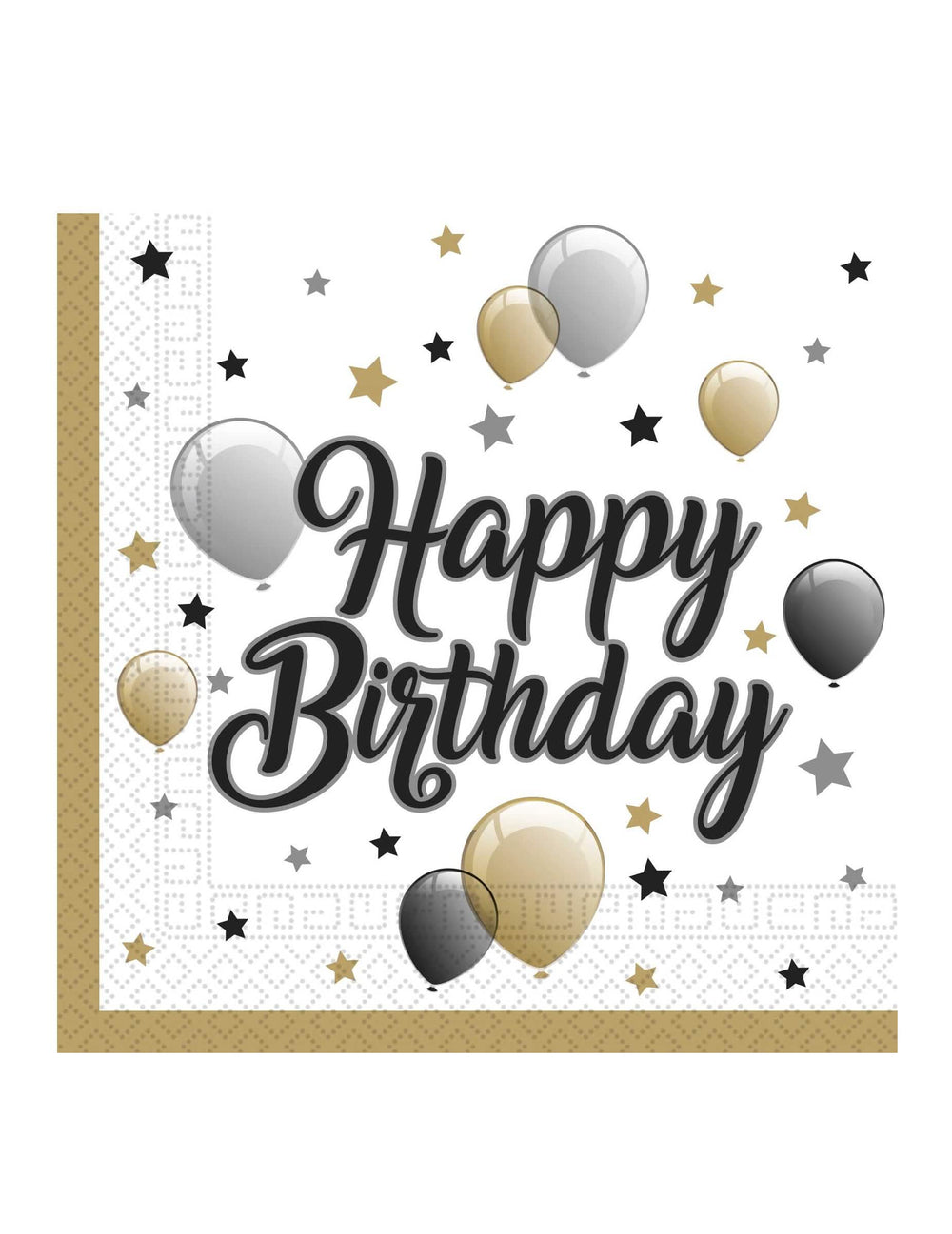 papirnati prtički Happy Birthday za rojstni dan zlata črna srebrna
