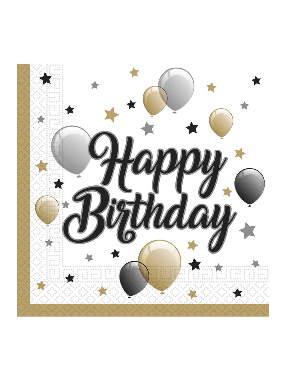 papirnati prtički Happy Birthday za rojstni dan zlata črna srebrna