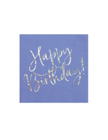 20 mavrično modrih papirnatih prtičkov z napisom "Happy Birthday", 33 x 33 cm cm sivkasto modra