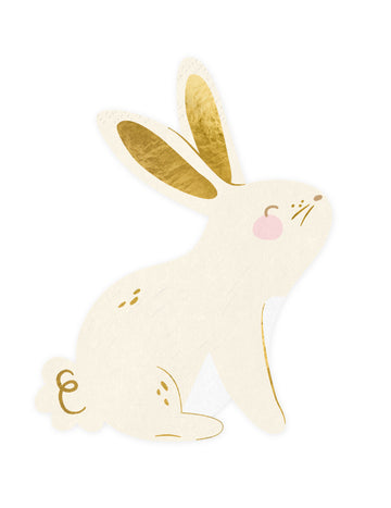 20 papirnatih prtičkov z zajčjim motivom v beli in zlati barvi, 25 x 32 cm cm oblika zajca