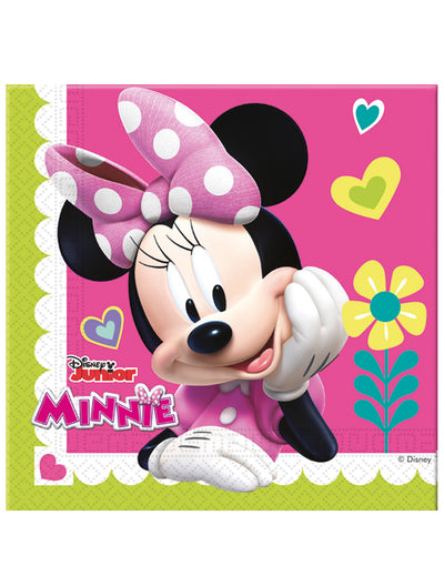 Serviettes Minnie Happy pour enfant rose et vert avec fleurs et cœurs