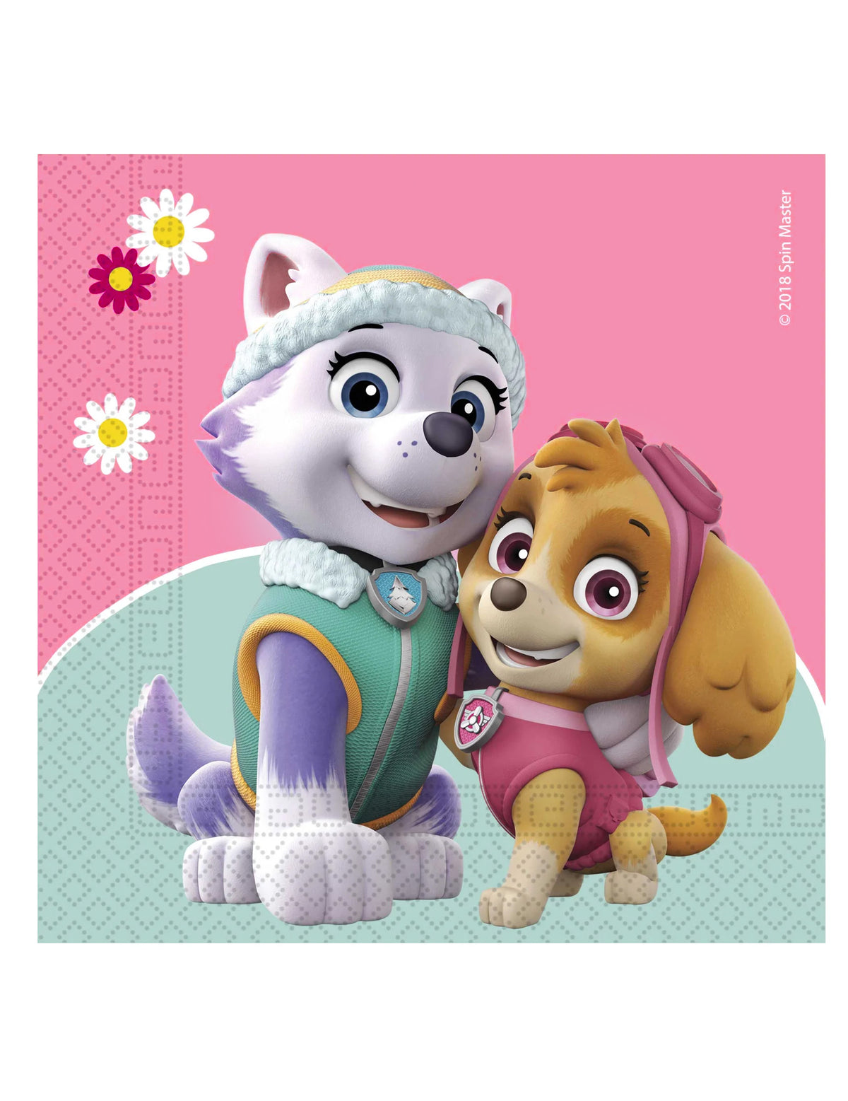 Serviettes en papier Pat' Patrouille Stella et Everest pour enfant rose et bleu ciel