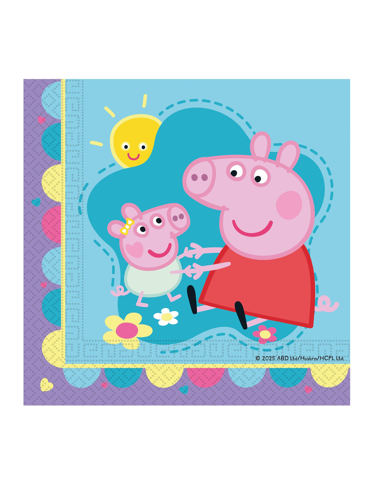 Serviettes en papier Peppa Pig pour enfant bleues avec motifs de fleurs
