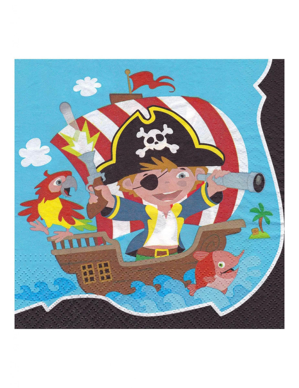 papirnati prtički pirati za rojstni dan otroka modri z ilustracijo ladje in papige