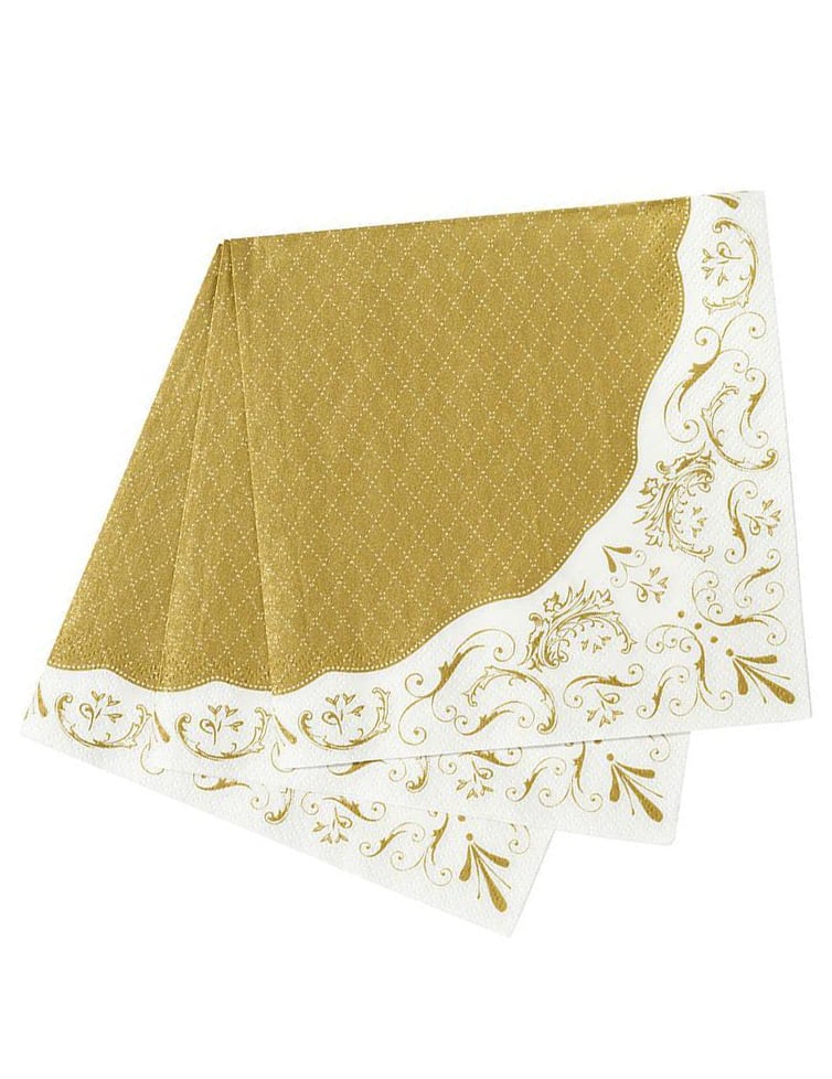 Présentation pliée des serviettes en papier porcelaine motifs baroques
