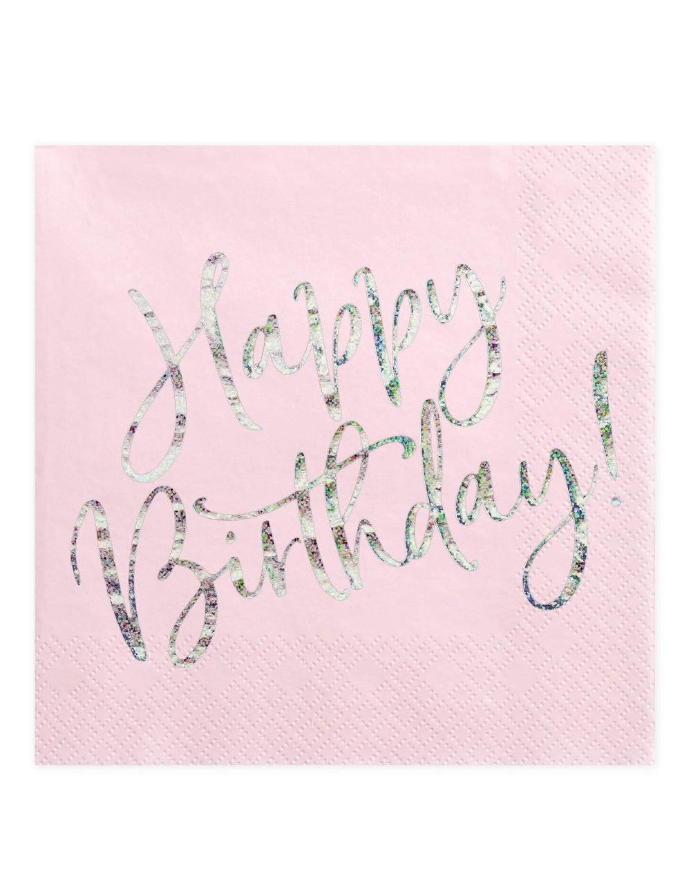 papirnati prtički Happy Birthday za praznovanje v roza iridescentni barvi