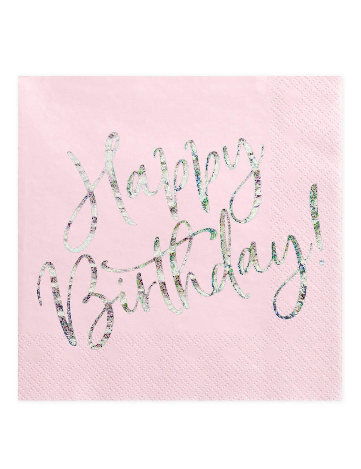 papirnati prtički Happy Birthday za praznovanje v roza iridescentni barvi