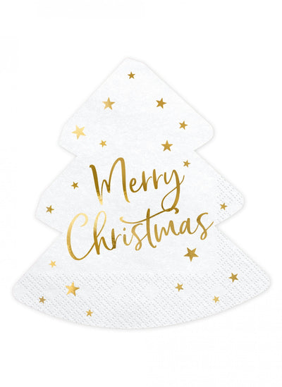 Serviettes en papier sapin Merry Christmas blanc et or décoratives
