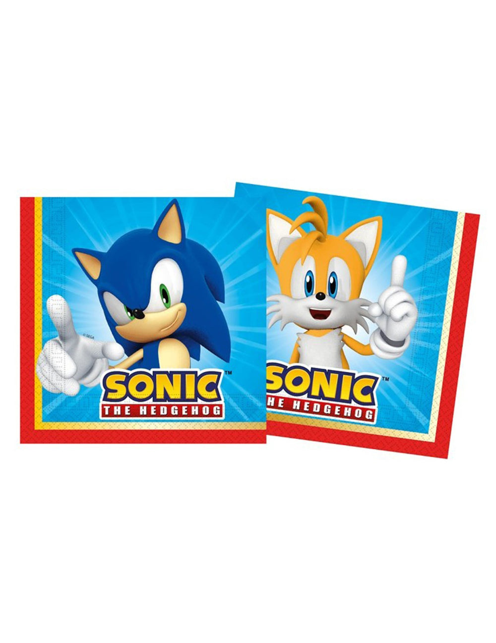 Serviettes en papier Sonic pour fête bleues avec Sonic et Tails