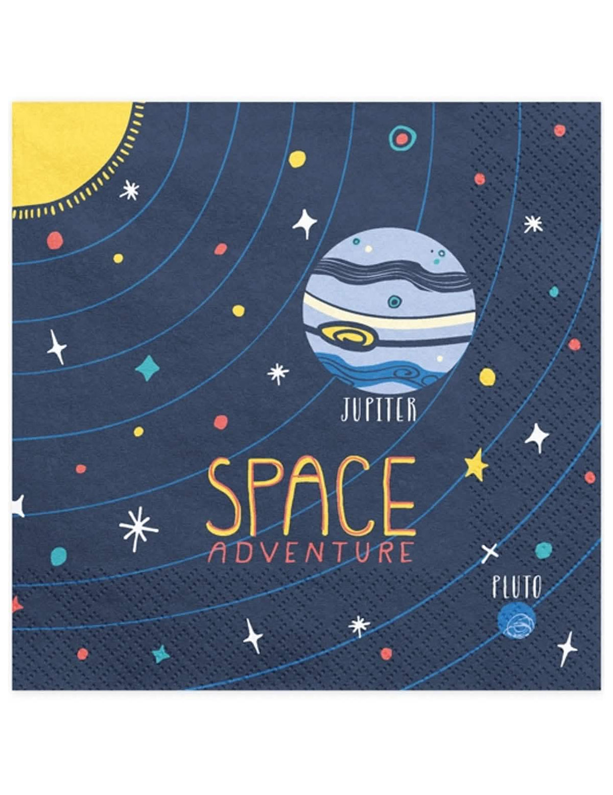 papirnati prtički Space Adventure za zabavo, modri s planeti in zvezdami
